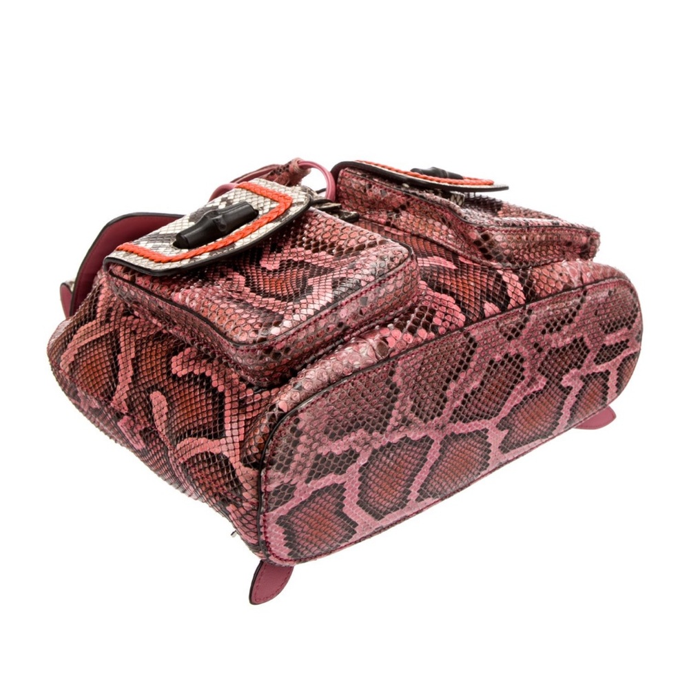 🐍GUCCI PYTHON BACKPACK NWT BAMBOO HANDLE ! PINK and TAN PYTHON w/ Orange trim! - Picture 3 of 8